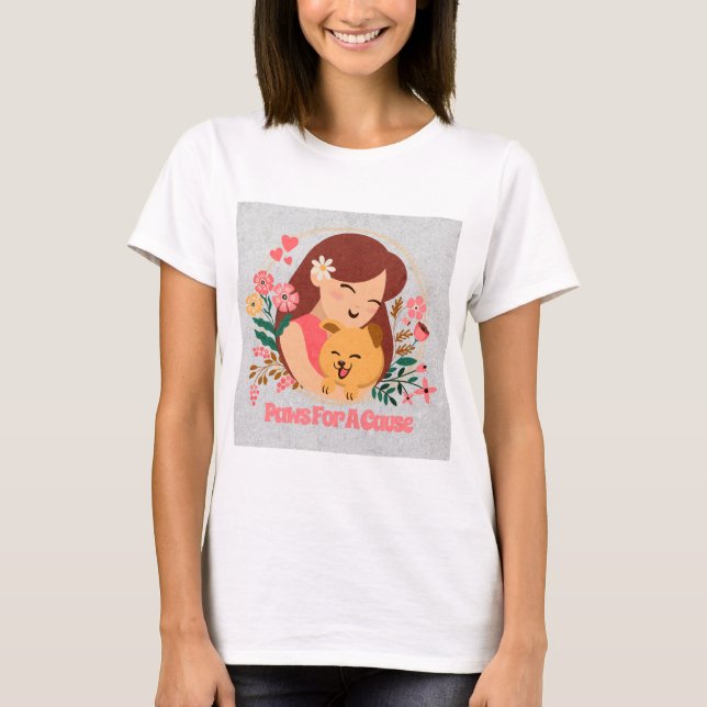 Paws für eine Ursache: Brustkrebs-Bewusstsein T-Shirt (Vorderseite)