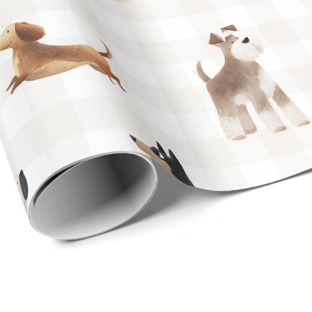 Paws Gingham hübsche Hunde  Geschenkpapier (Rolleneckpunkt)