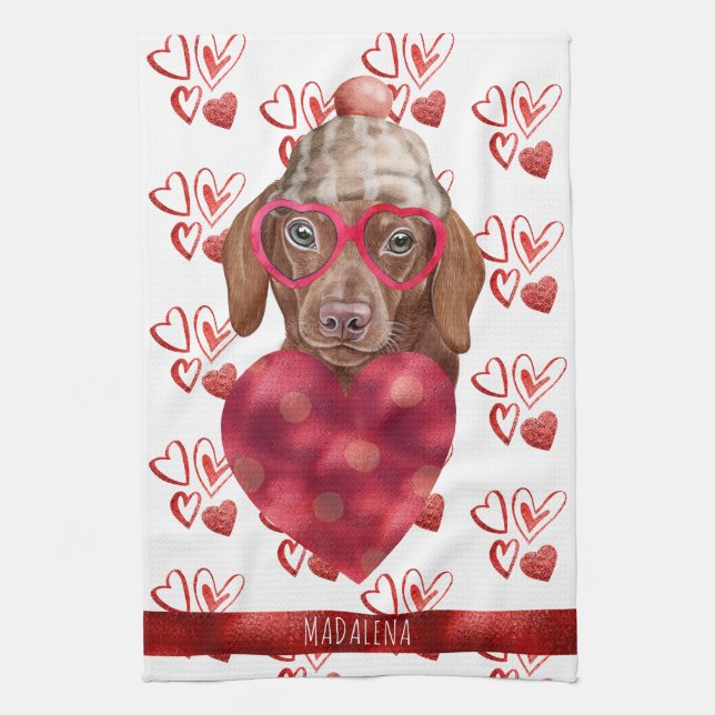 Paws Hund Lover Valentine Geschenk Brown Dackel Geschirrtuch (Vertikal)