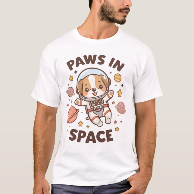 Paws in Space Funny Astronaut Cat T-Shirt – Cool  (Devant)