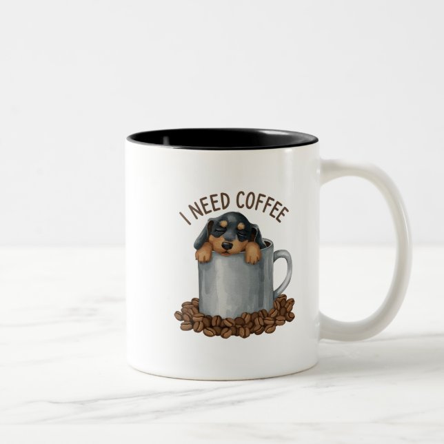 Paws off my coffee-Sleepy pup Edition Zweifarbige Tasse (Rechts)