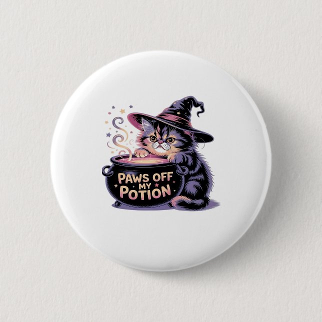 Paws Off My Pop, Kawaii Halloween Hexenkatze Cla Button (Vorderseite)