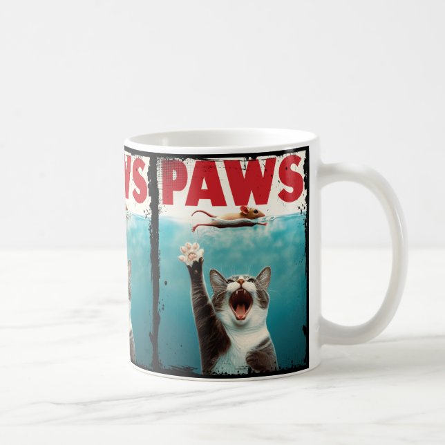 PAWS Parody Cat Mouse Humore Cat Chasing Maus Kaffeetasse (Rechts)