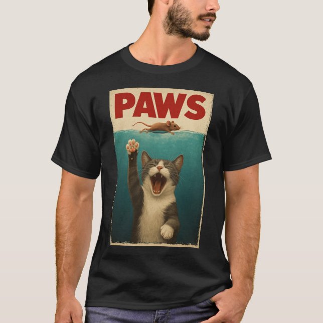 PAWS Parody Cat Mouse Humore Cat Chasing Maus T-Shirt (Vorderseite)