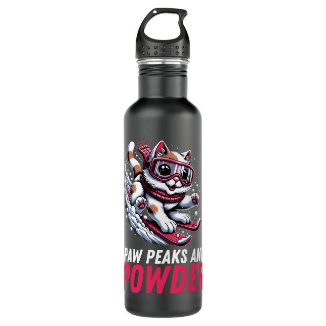 Paws Peaks and Powder Playful Skiing Cat T-Shirt Edelstahlflasche (Vorderseite)