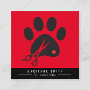 Paws Pet Grooming Salon rot Quadratische Visitenkarte