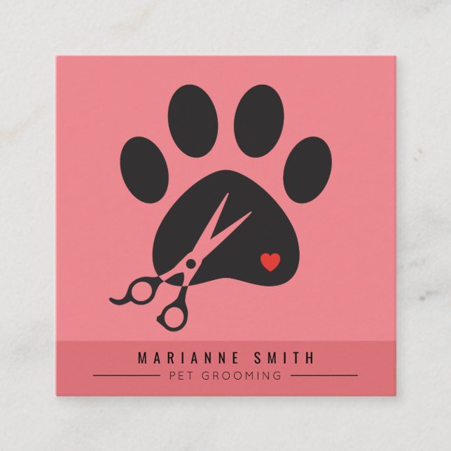 Paws Pet Groomon Salon Quadratische Visitenkarte (Vorderseite)