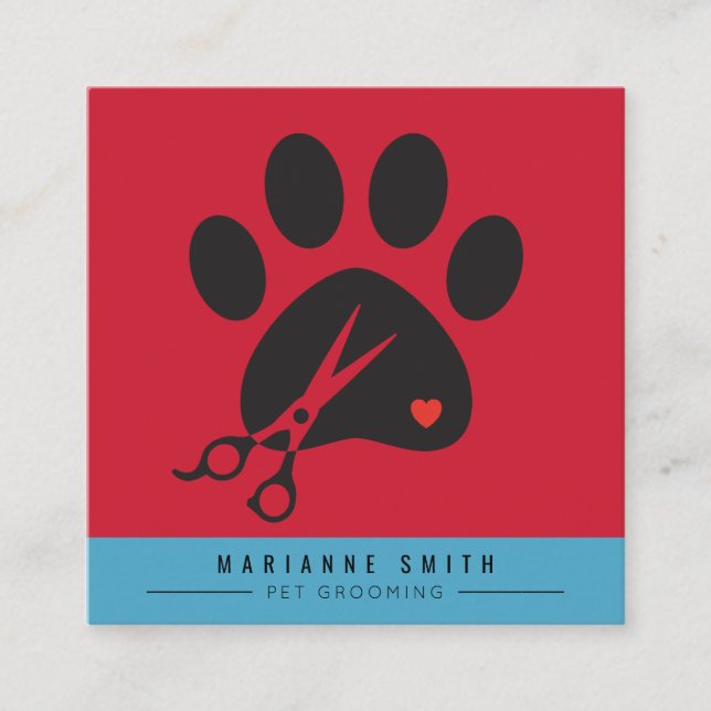 Paws Pet Groomon Salon Quadratische Visitenkarte (Vorderseite)