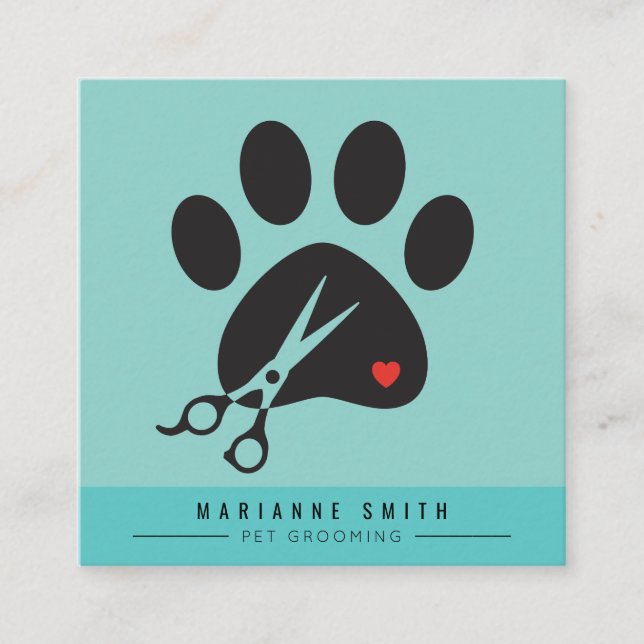 Paws Pet Groomon Salon Quadratische Visitenkarte (Vorderseite)