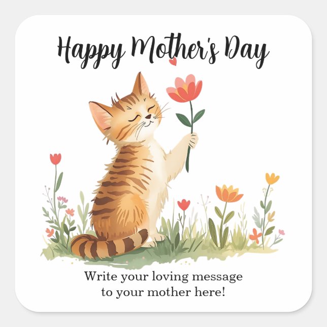 Paws & Petals for Mother’s Day Quadratischer Aufkleber (Vorderseite)