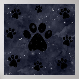 Paws Star und Crescent Moons Blue Watercolor Poster