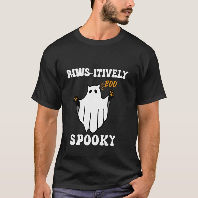 Paws unheimlich seltsame Halloween-Geisterkatze T-Shirt (Vorderseite)