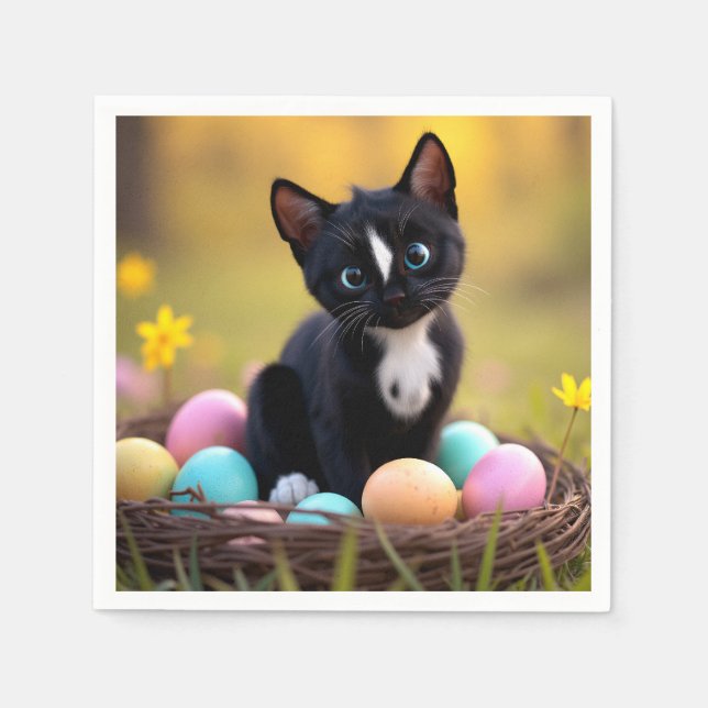 Paws & Whiskers Pastel: Felinis Osterkorb Serviette (Vorderseite)