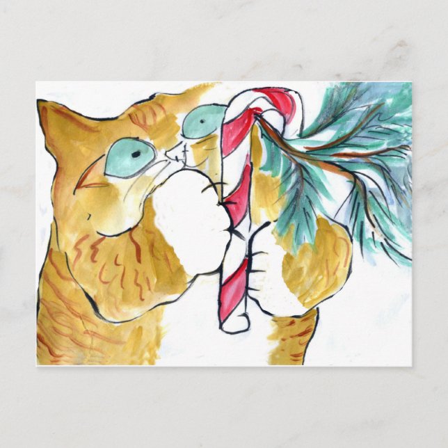 Paws Yank! Orange Tiger & Candy Cane Postkarte (Vorderseite)