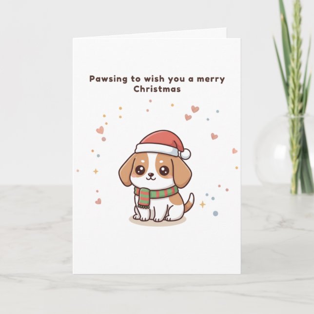 Pawsing to Wish You a Merry Christmas Cute Puchi Karte (Vorderseite)