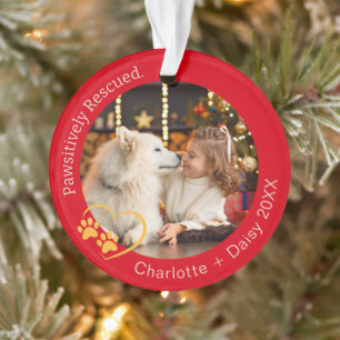 Pawsitiv gerettetes Foto von Hunden, rot Ornament