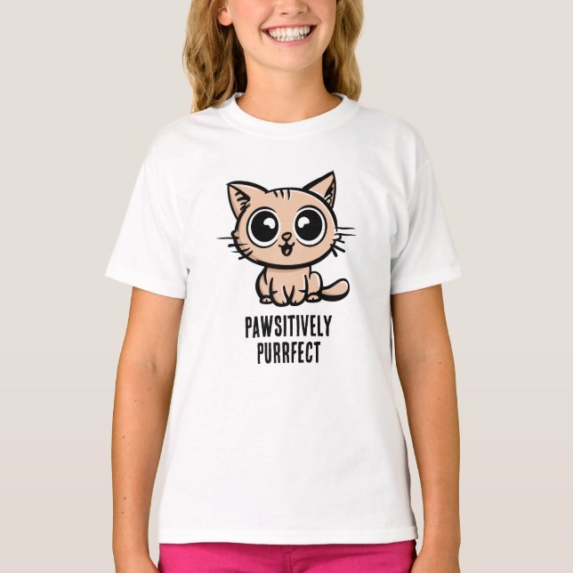 Pawsitiv Purfect, schöne Manga Kitten T-Shirt (Vorderseite)