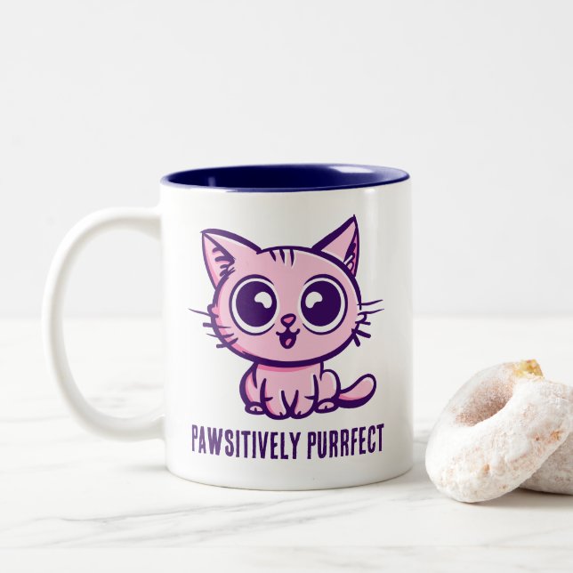Pawsitiv Purfect, schöne Manga Kitten Zweifarbige Tasse (Mit Donut)