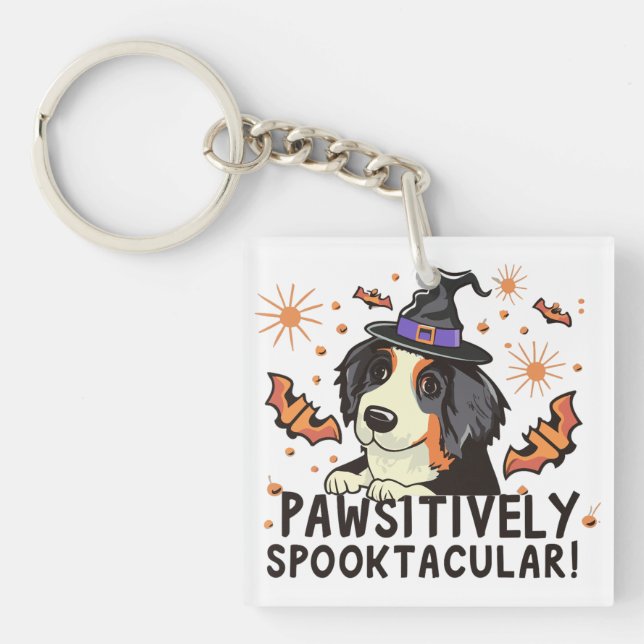 Pawsitiv Spooktacular! - Halloween Bernese Dog Schlüsselanhänger (Vorderseite)