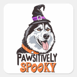 Pawsitiv Spooky Wasserfarbe Halloween Husky Hund Quadratischer Aufkleber