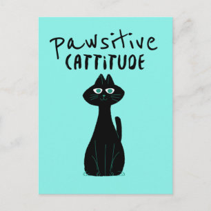 Pawsitive CatCute Cat Humor Black Teal Postkarte