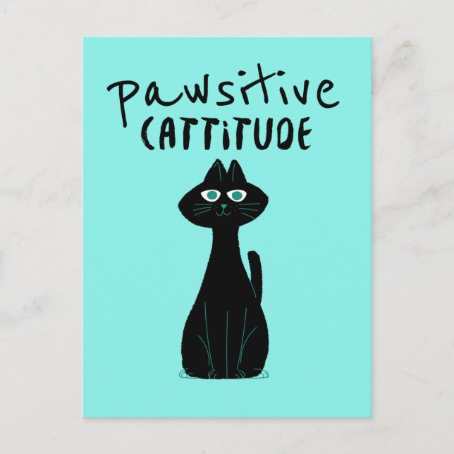 Pawsitive CatCute Cat Humor Black Teal Postkarte (Vorderseite)