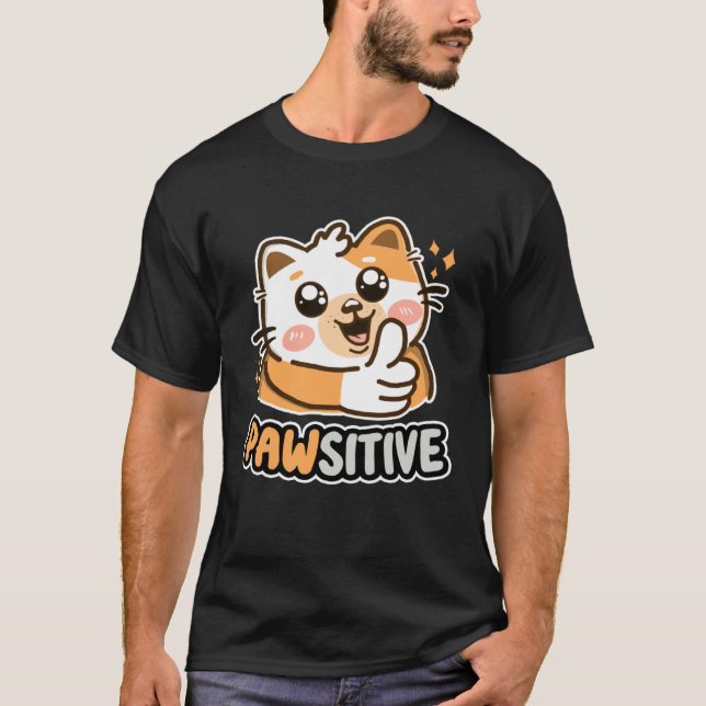 Pawsitive Cute Cat Thumbs Up Kitten T-Shirt (Vorderseite)
