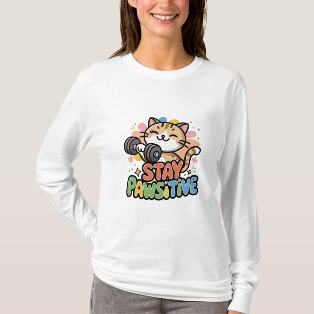 Pawsitive Farben: Ein Niedliches Cat Workout T-Shirt (Vorderseite)