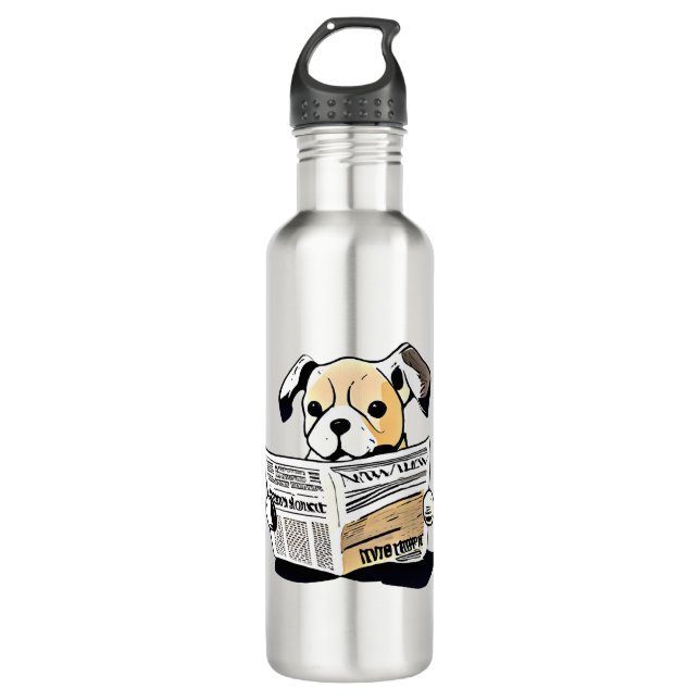 Pawsitive News Dog Reading Newspaper T - Shirt Edelstahlflasche (Vorderseite)
