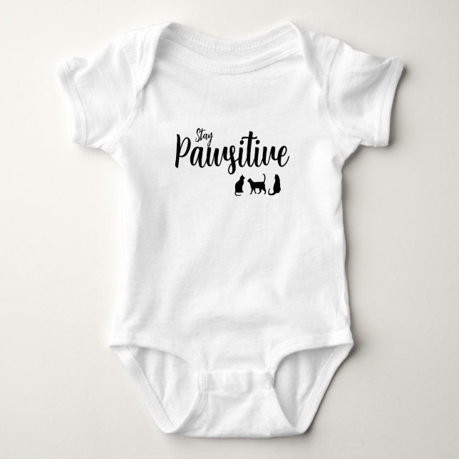 Pawsitive Schwarze Katze bleibe Baby Strampler (Vorderseite)