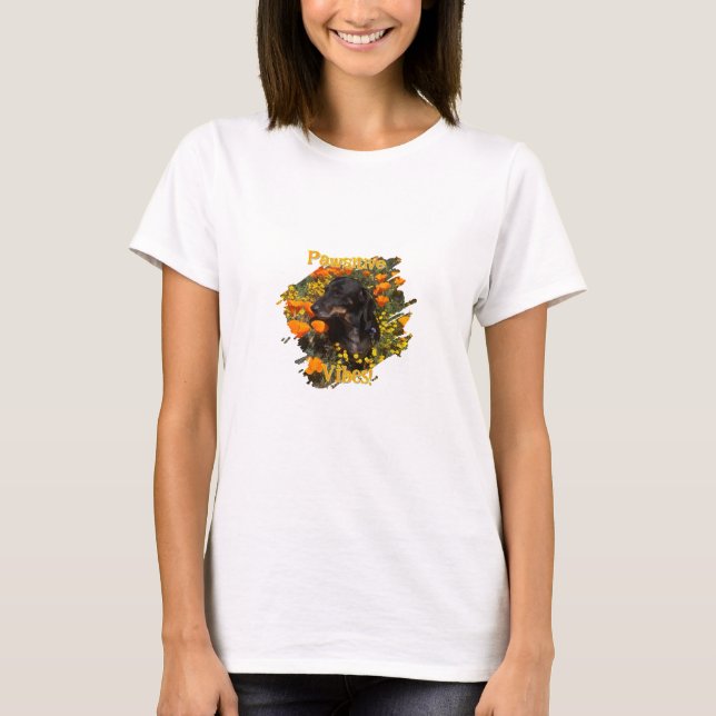 Pawsitive Vibes Blume Dackel T-Shirt (Vorderseite)