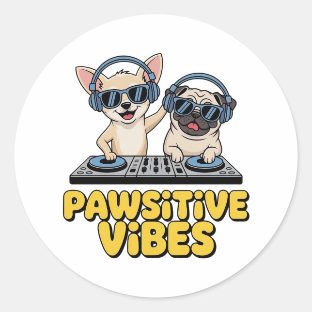 Pawsitive Vibes Dj Dogs Runder Aufkleber (Vorderseite)