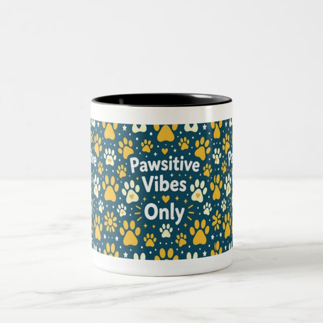Pawsitive Vibes Only Dog Paw Print Coffee Mug  Zweifarbige Tasse (Mittel)