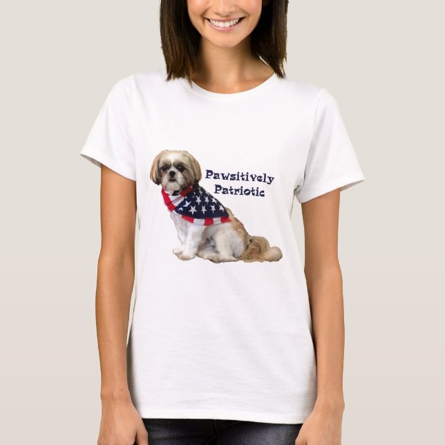 Pawsitively patriotischer Shih Tzu Lhasa Apso T-Shirt (Vorderseite)