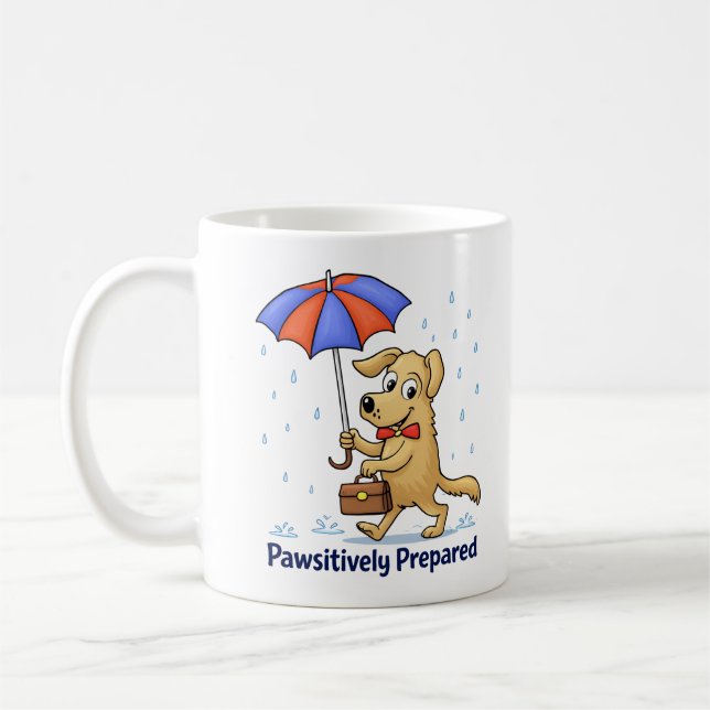 Pawsitively Prepared – Cute Dog with Umbrella Kaffeetasse (Links)