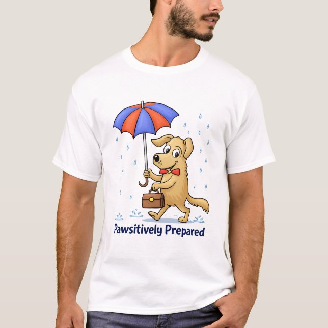 Pawsitively Prepared – Cute Dog with Umbrella T-Shirt (Vorderseite)