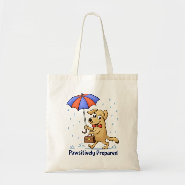 Pawsitively Prepared – Cute Dog with Umbrella Tragetasche (Vorne)