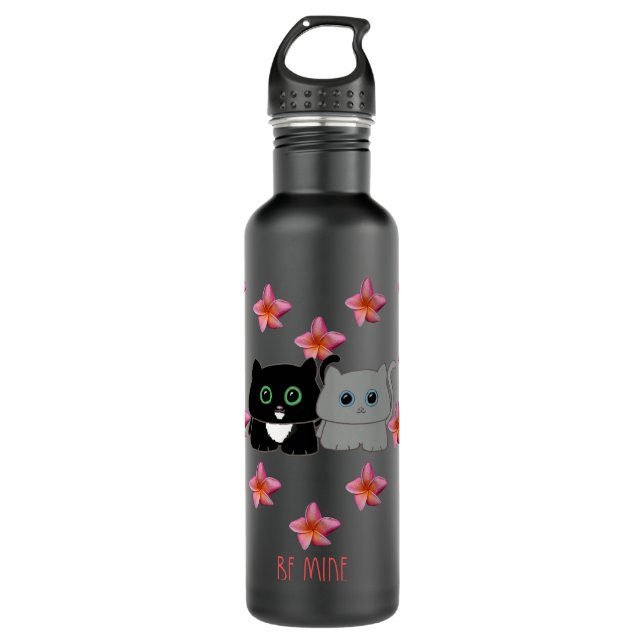 Pawsome Couple Plumeria Heart Valentine Be Mine Edelstahlflasche (Vorderseite)