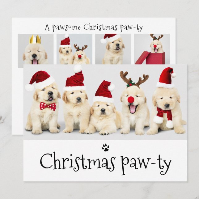 Pawsome Dog Pawty Christmas 5 Foto Card Einladung (Vorne/Hinten)
