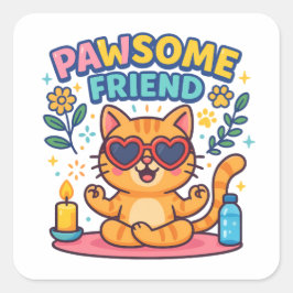 Pawsome Friend Because Every Cat Deserves Love Quadratischer Aufkleber