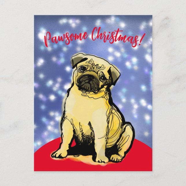 Pawsome Weihnachten mit einem kleinen Mops! Postka Postkarte (Vorderseite)