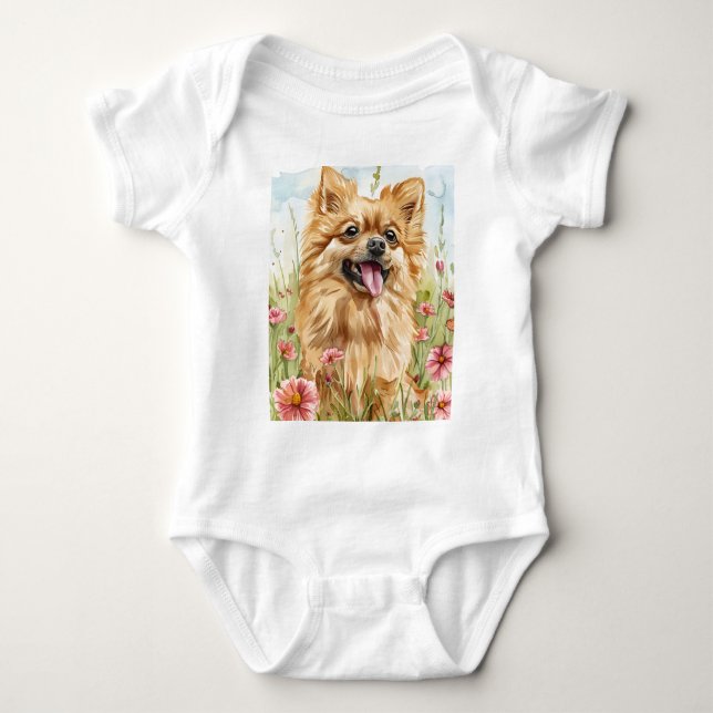 Pawtected by Pomeranian Baby Bodysuit Strampler (Vorderseite)