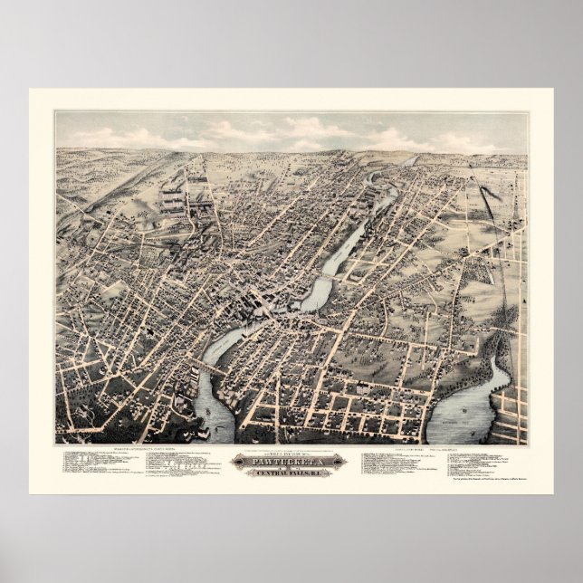 Pawtucket, RI Panorama Karte - 1877 Poster (Vorne)