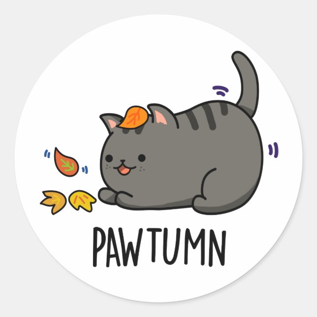 Pawtumn niedlich Herbst Kitty Cat Pub Runder Aufkleber (Vorderseite)