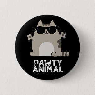 Pawty Animal Funny Party Cat Pun Dark BG Button