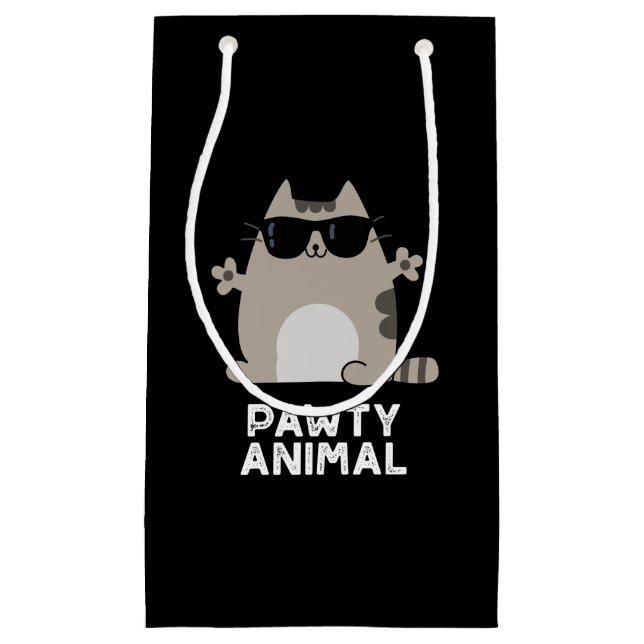 Pawty Animal Funny Party Cat Pun Dark BG Kleine Geschenktüte (Vorderseite)