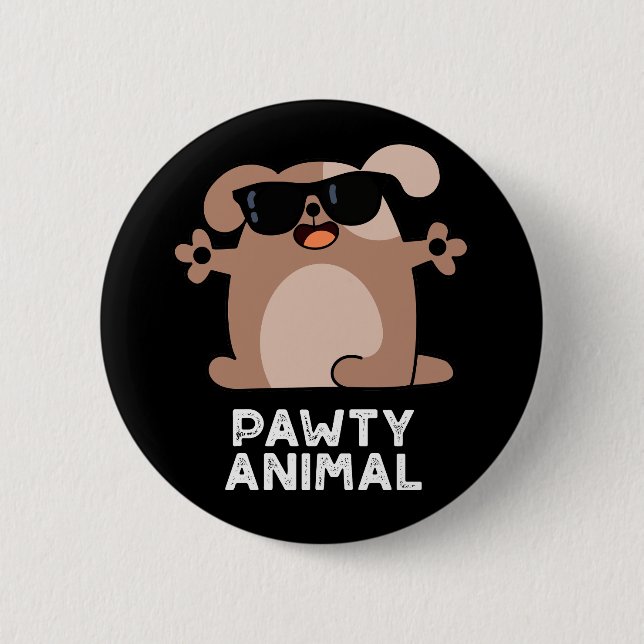 Pawty Animal Funny Party Dog Pun Dark BG Button (Vorderseite)