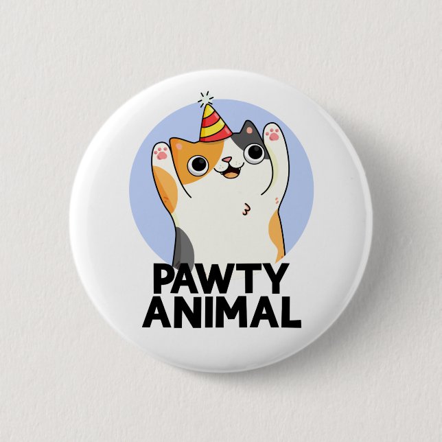 Pawty Animal Funny Party Hat Cat Puff Button (Vorderseite)