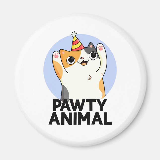 Pawty Animal Funny Party Hat Cat Puff Magnet (Vorne)