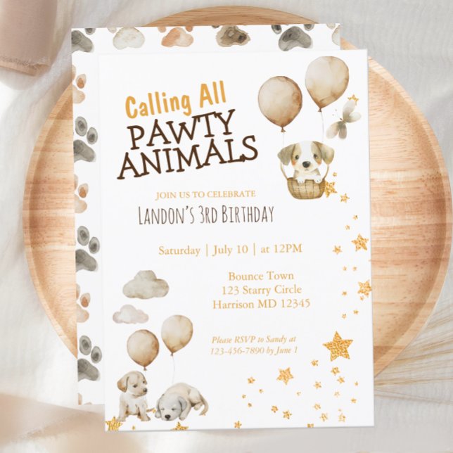 Pawty Animal Puppy Dog Geburtstag Einladung (Von Creator hochgeladen)